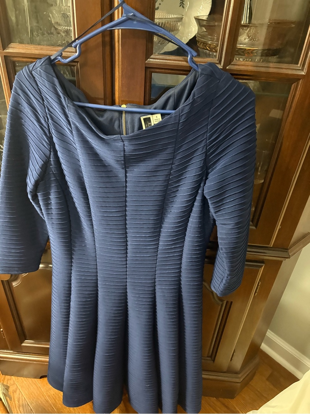 Julian Taylor Navy Textured Fit-and-Flare Dress size 8